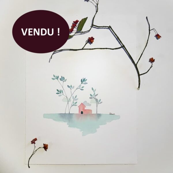 Aquarelle "Maisonnette au jardin menthe à l'eau". Copyright Valérie Faure