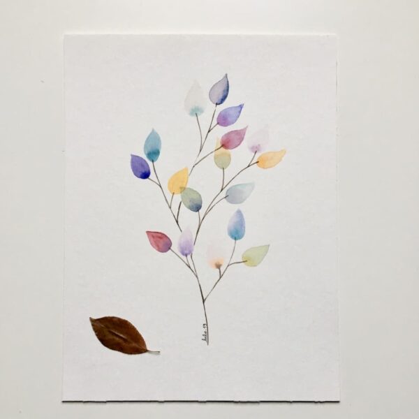 Aquarelle "Branche colorée #2". Copyright Valérie Faure