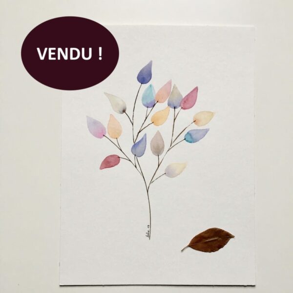 Aquarelle "Branche colorée #3". Copyright Valérie Faure